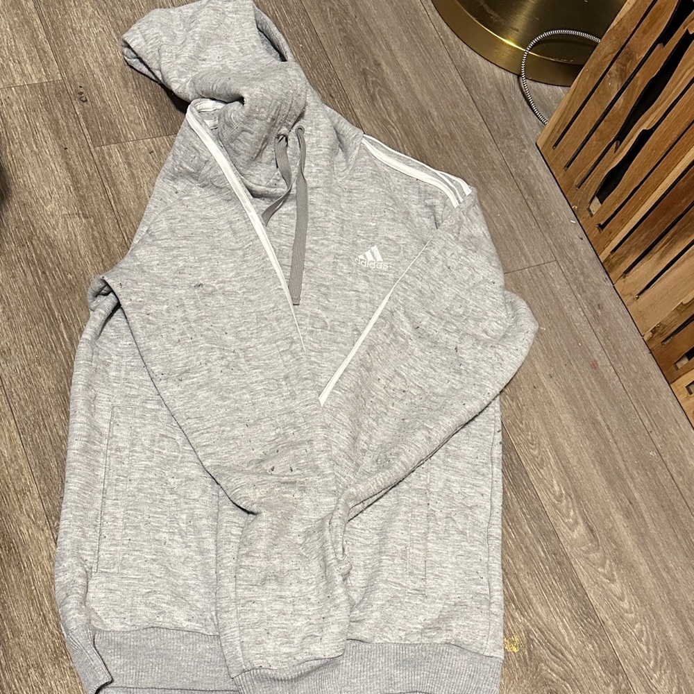 adidas Men’s Light Gray Full-Zip Hoodie with Hood